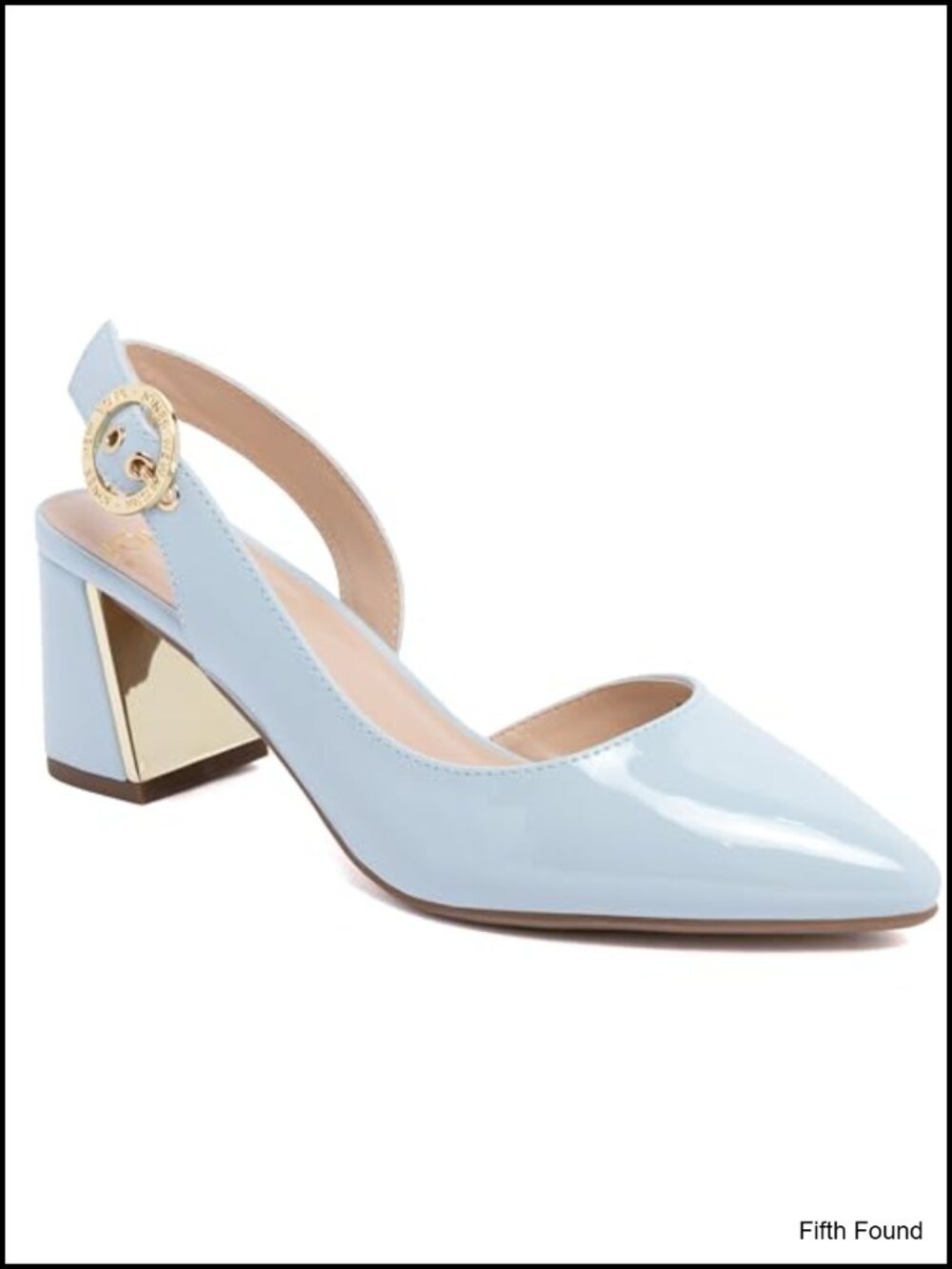 Women's Patent Slingback Block Heel Sandals Pointed Toe Buckle Dress Shoes